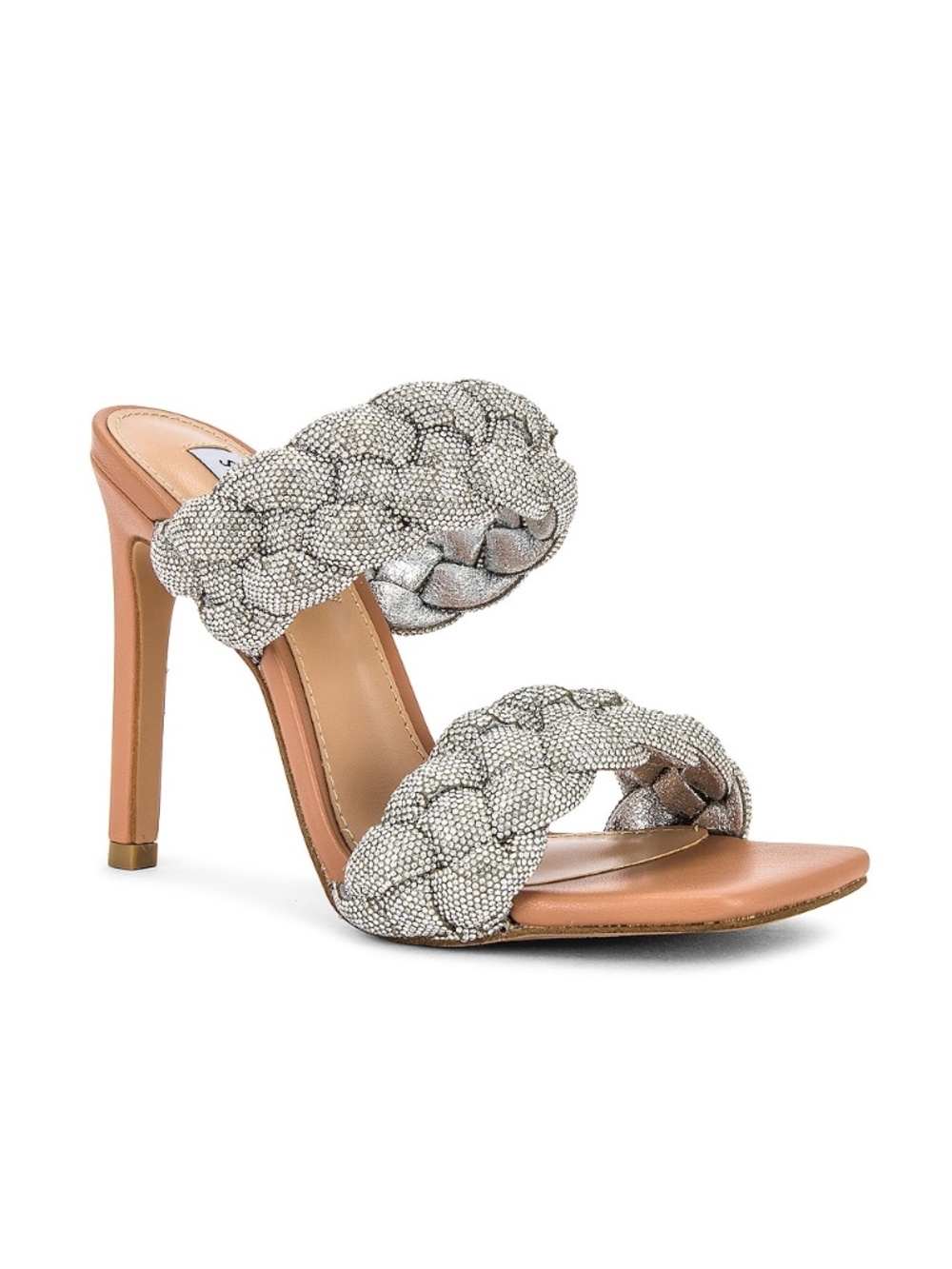 Steve Madden Kenley Rhinestone Braided Heeled Sandal Silver Size 6.5
